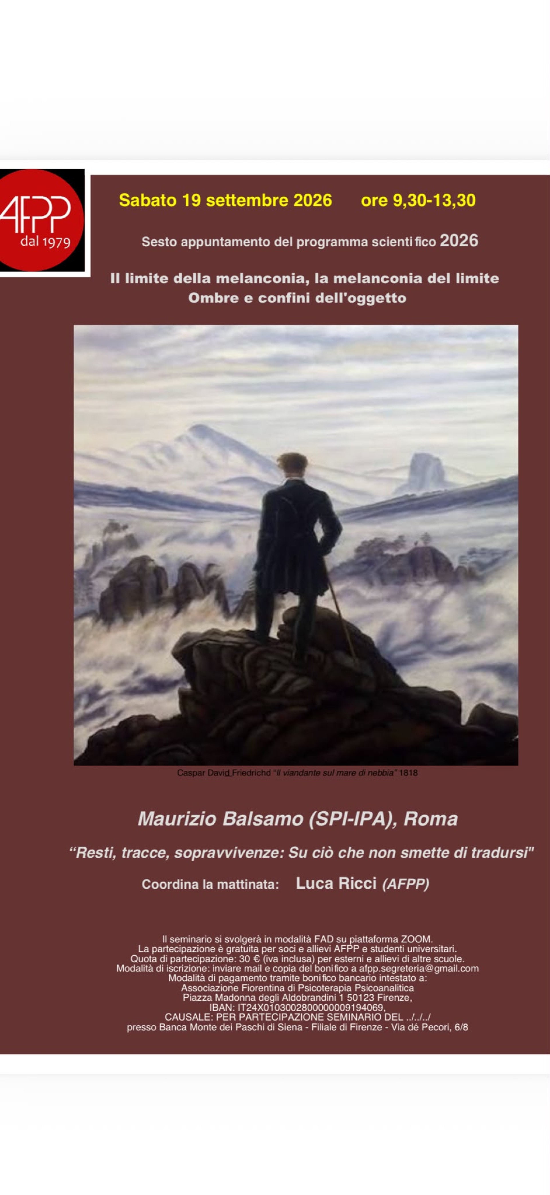 IL LIMITE DELLA MELANCONIA. LA MELANCONIA DEL LIMITE. OMBRE E CONFINI DELL'OGGETTO. Sabato 19 settembre SEMINARIO AFPP Firenze